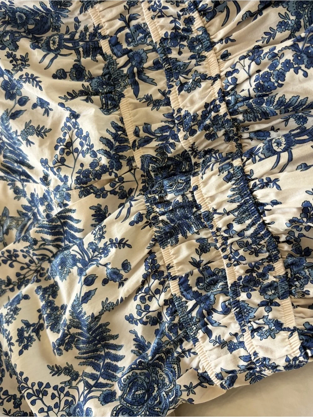 Anthropologie Blue & White Floral Smocked Peplum Top